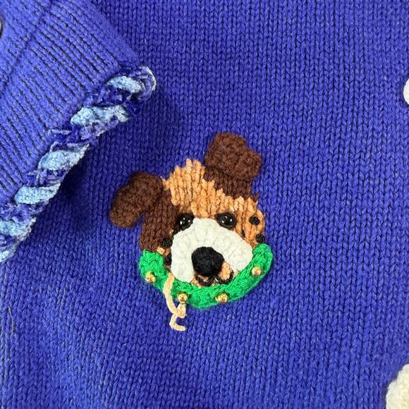 Vintage Jack B. Quick Blue Puppy Dog Applique V-Neck Cardigan Size Small - Picture 12 of 14